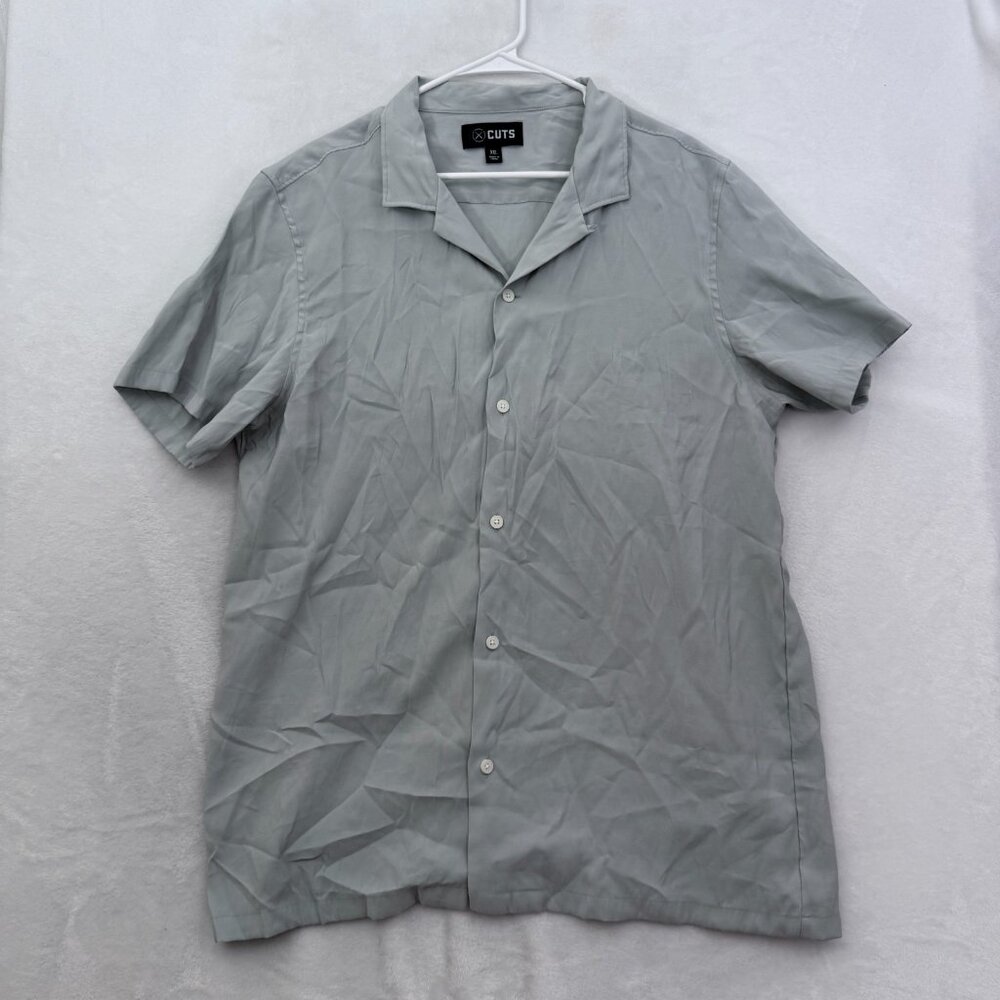 Cuts Shirt Mens 2XL Gray Rayon Camp Hiking Loop Collar Button Up